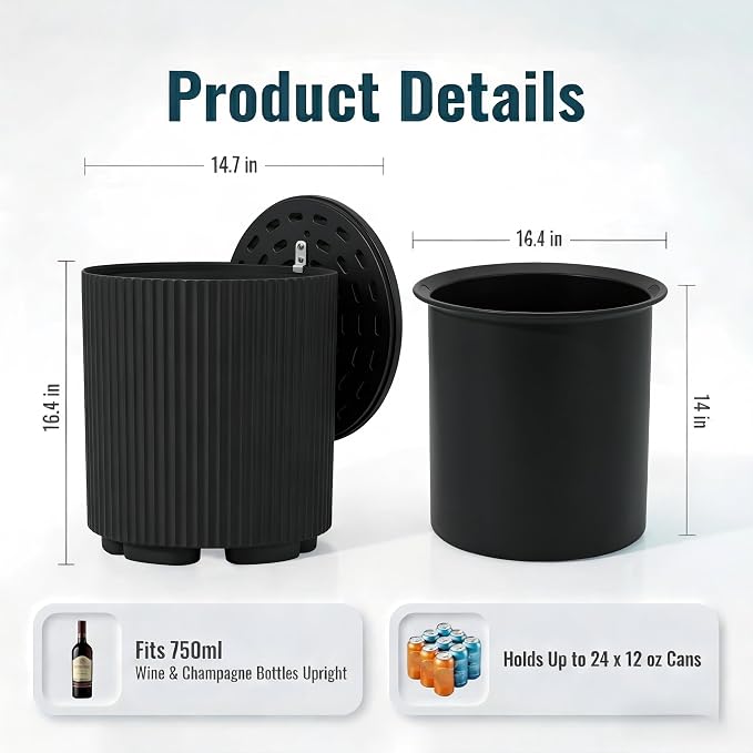 Outdoor Cooler Side Table, 2-in-1 Ice Chest Side Table Bucket All Weather Resistant, Portable Cooler Table for Patio & Parties & Picnics & Beach & BBQ, Black