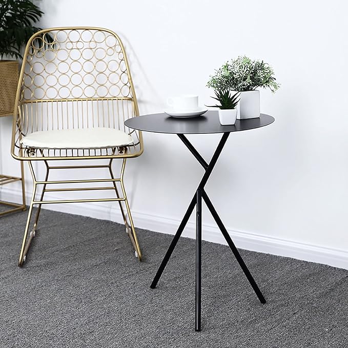 Dendritic End Table Metal Round Small Side Table Outdoor & Indoor Coffee Table for Small Spaces Bedroom Patio,Black