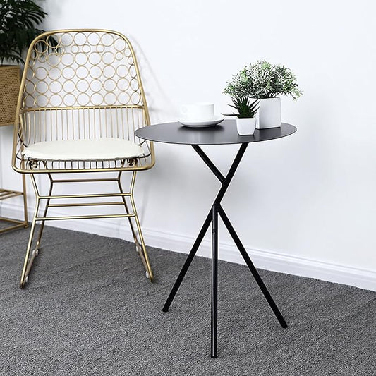 Dendritic End Table Metal Round Small Side Table Outdoor & Indoor Coffee Table for Small Spaces Bedroom Patio,Black