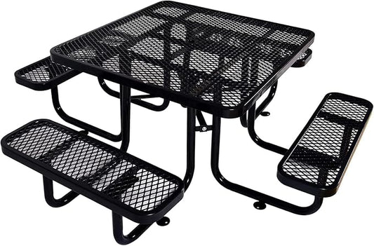 46" Thermoplastic Picnic Table with Umbrella Hole up to 1.5", Heavy Duty Commercial Picnic Table for Outdoor, Family & Party Ready for School Camping, Square, Black