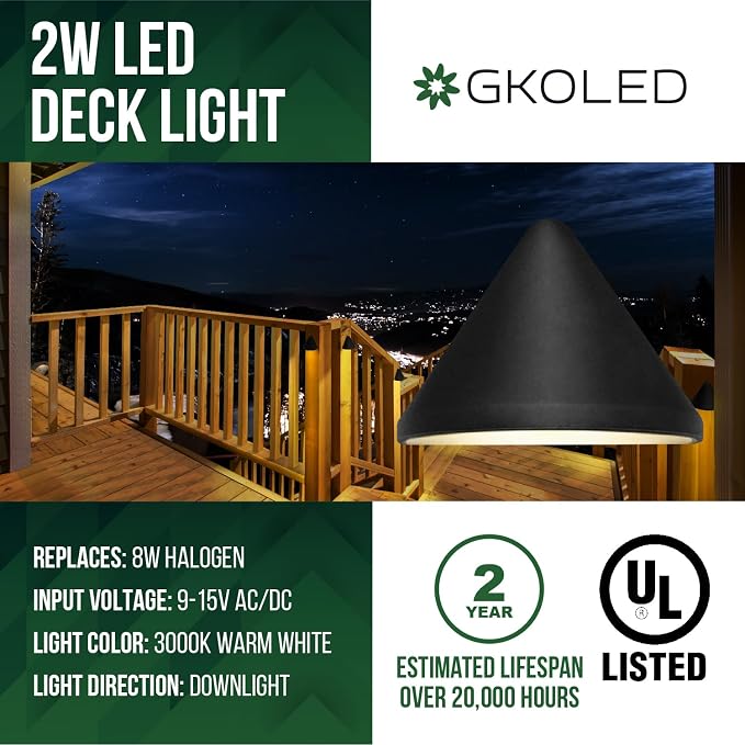 Low Voltage Deck Post Lights, 12V Outdoor Triangular Fence Lighting Fixture, Landscape Accent Light, Die-cast Aluminum, Black Poder Coated, 3000K 6-Pack