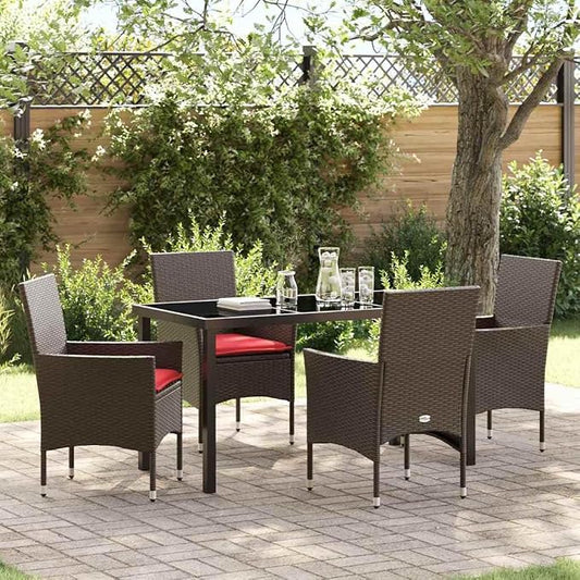 5 Piece Outdoor Dining Set, PE Rattan Patio Table and 4 Chairs with Comfortable Seat Cushions, Weather Resistant Garden Furniture for Deck Backyard