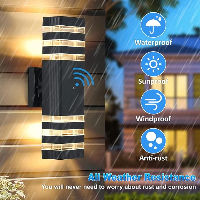DASTOR Dusk to Dawn Outdoor Lighting, Square Up and Down Outdoor Wall Light, Aluminum Waterproof Exterior Light Fixture for House Porch Garage