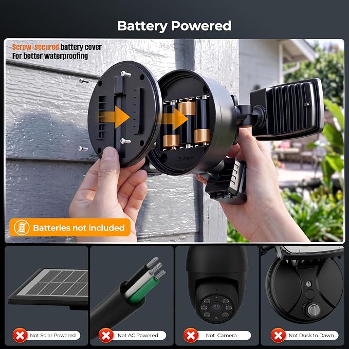 Onforu Battery Powered Motion Sensor Outdoor Lights, Security Floodlight | Easy to install anywhere for temporary lighting at porch shed fence, 1500LM wireless battery operated LED flood light