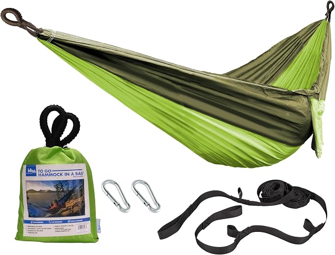Bliss Hammocks Hammock in a Bag with Tree Straps and Carabiner Hooks, Nylon Hammock for Camping and Outdoor Use, 350 Lb Capacity, Forest Green