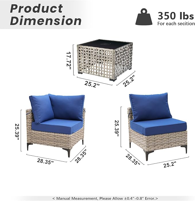 Outdoor Patio Furniture Sets,5 PCS Patio Conversation Set Outside Rattan Sectional Sofa with Coffee Table Fit Backyard Porch Garden Poolside Balcony