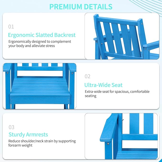 All-Weather Outdoor Chairs Set of 2, Outdoor Patio Dining Chair with Backrest and Armrest, 300 lbs Support All-Weather HDPE Furniture Patio Chair for Backyard, Garden, Deck, Blue