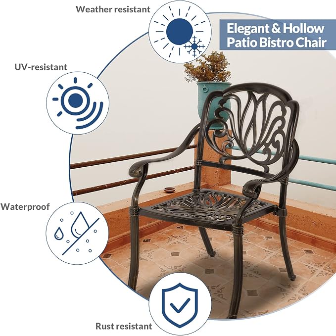5-Piece Outdoor Patio Dining Set, All-Weather Cast Aluminum Patio Table Set, Include 4 Chairs and a 35.4 inch Round Table w/Umbrella Hole for Balcony Garden Backyard