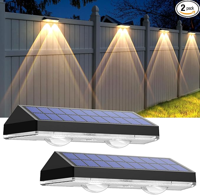 LIANGLOME Solar Fence Lights - 2PK Solar Outdoor Light Warm White/Daylight White/Cold White 3 Modes Deck Lights for Outside, Deck Fences, Stair Railings, Pools and Walls
