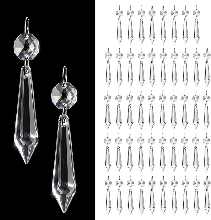 Premium Clear Crystal Glass Drops 3.1" -Multi Purpose Bluk Crystal Beads Hanging Prisms for Holiday Party/Home/Window Decoration/Chandelier Replacement Parts (L-50pcs)