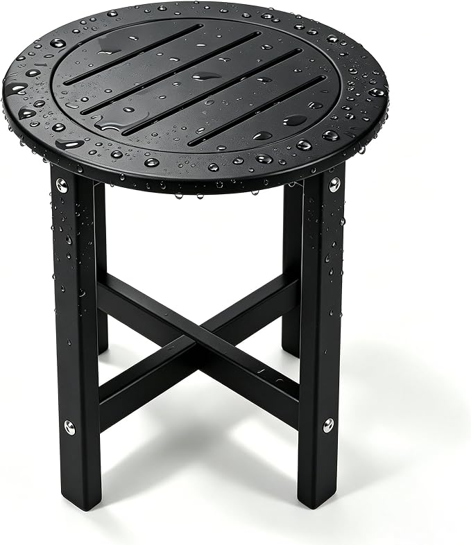 Small Outdoor Side Table 15.94" HDPE Round Adirondack End Table | Storage Shelf, Plant Stand, Weather Resistant, Easy to Clean & Use, Not prone to fading, for Patio, Backyard, Deck, Black