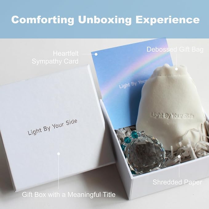 Light By Your Side Rainbow Maker, Sympathy Gifts for Loss of Loved One | Matching Gift Card, Gift Box & Bag | Memorial Gift | Crystal Ball Suncatcher | Bring Comfort, Hope & Love | Lake Green