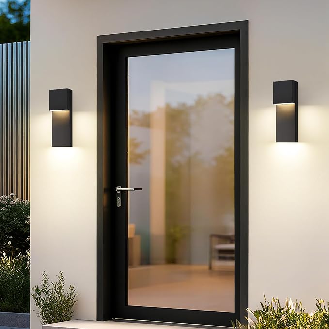 Modern LED Outdoor Wall Sconce, 15'' 20W Outdoor Light Fixture Exterior Wall Lights, Black LED Front Porch Lights Outside Wall Mount Lighting for House, Backyard, Warm White 3000K, 1 Pack
