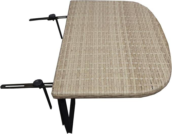 Oakland Living Tan Indoor and Outdoor Foldable Wicker Balcony Table with Metal Frame and Adjustable Clamps