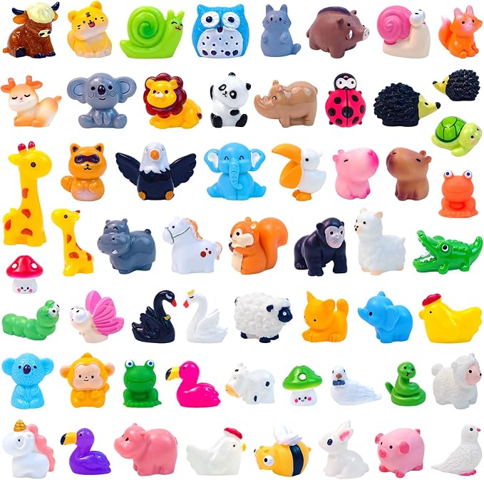 60 Pcs Mini Resin Animals Figures 60 Styles Tiny Little Animal Miniature Figurines for Crafts Fairy Garden Accessories Micro Landscape Decoration