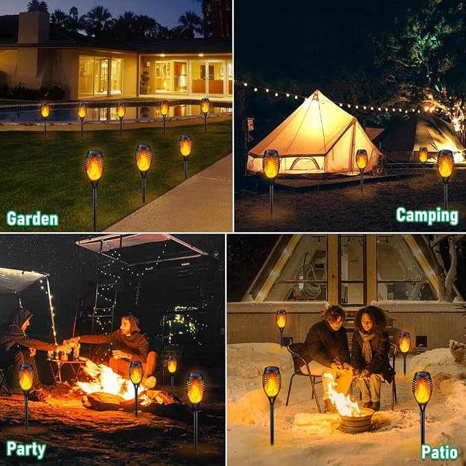 12Pack Solar Torch Light with Flickering Flame for Halloween Decorations | Solar Lights Outdoor for Halloween Decor, Waterproof Solar Garden Lights, Flame Torches for Outside Garden Patio Pathway Yard