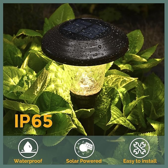 GIGALUMI Metal & Glass Solar Lights Outdoor, 8 Pack LED Garden Lights | Solar Pathway Lights Waterproof IP65, Warm White Landscape Path Lights, Garden Decor for Yard, Patio, Walkway (Brown)
