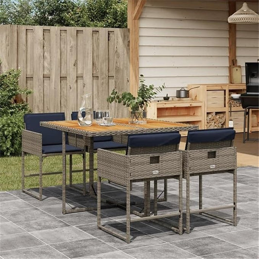 Afuera Living Contemporary Patio Garden Dining Set, Solid Acacia Wood Table, Powder-Coated Gray and Brown Finish, Weather-Resistant Cushions, Seats 4, Modern Outdoor Furniture for Backyard or Terrace