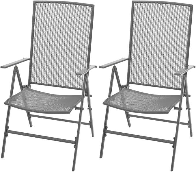 3 Piece Garden Dining Set with Anthracite Powder Coated Steel, Adjustable Reclining Chairs and Stackable Design for Outdoor Patio