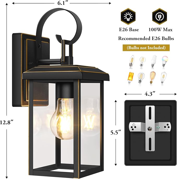 BesLowe 2-Pack Outdoor Wall Light Fixtures, Modern Porch Sconces, Bronze | Waterproof, Rust-Resistant, Durable Metal with Clear Glass, Standard E26 Socket, Easy to Install