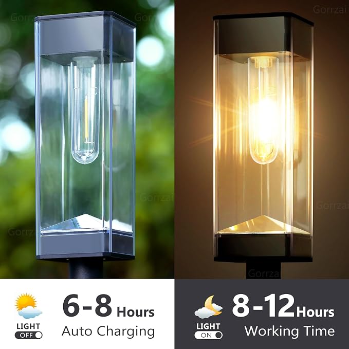 Bright Solar Pathway Lights Outdoor 8 Pack Solar Lights Outdoor LED Waterproof with 3000K Tungsten Filament Bulb Landscape Lighting for Yard, Driveway, Garden, Walkway, Lawn, Path | Solar Lights Outdoor for Yard Driveway Garden Walkway Lawn Path Decor,...