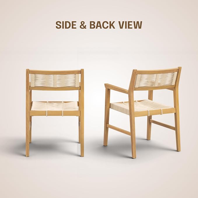 NTC Terra 6 Pieces Solid Wood Armchairs with Handwoven Rope Seat & Back, Indoor & Outdoor Dining Chairs for Patio Dining Sets, Modern Patio Chairs with Arms, Easy Assembly, Natural