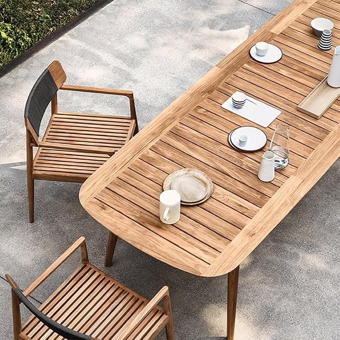 homary Mid-Century Modern 6-Person Rectangle Outdoor Patio Dining Table in Natural Wood, Sturdy Solid Wood Construction for Gardens, Patios & Outdoor Gatherings