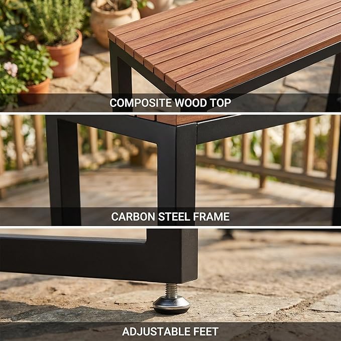 Outdoor Bar Table Weather Resistant, Wood Counter Height Bar Table Rain Sun Protection, Extra Long High Top Table 47.2"-102.4", for Patio, Garden, Yard, Balcony, Poolside(White,63"x15.7"x40.5")