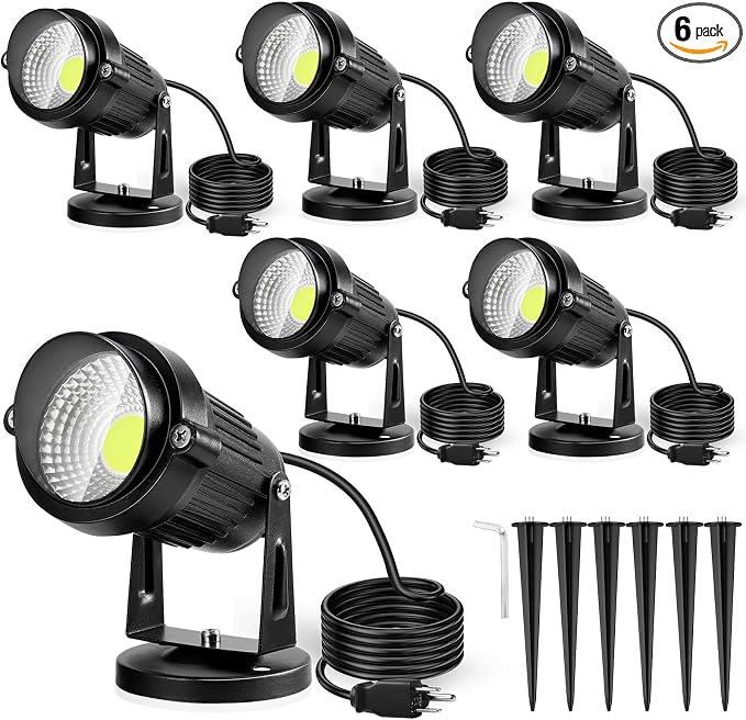Landscape Lights - 5W 110V Outdoor Spotlight - Waterproof IP65-3000K Cool White LED Landscape Lights - 5ft Cable for Yard Garden Patio Driveway House (Include Spike) (6 Pack)