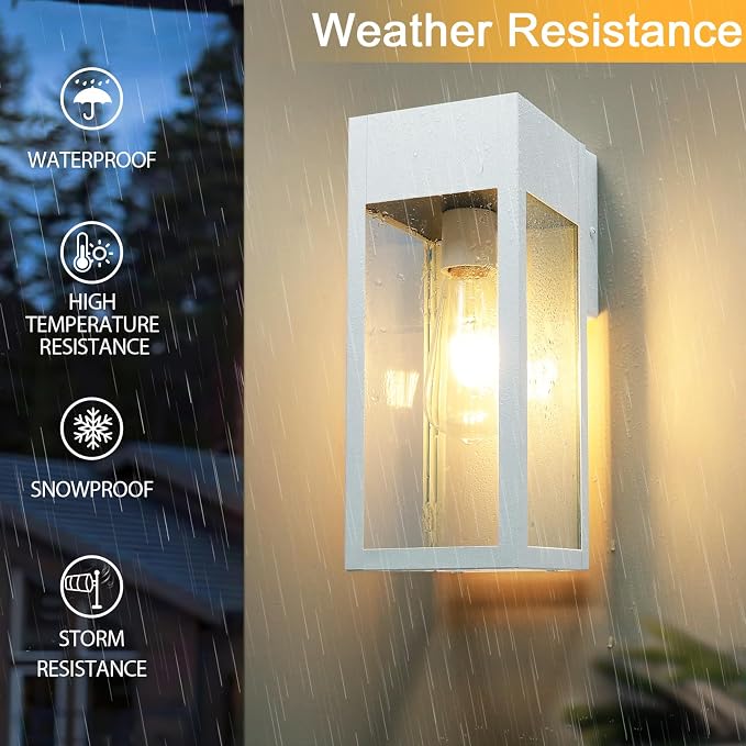 Porch Lights Outdoor Wall Sconce, Outdoor Light with GFCI Outlet, Waterproof Exterior Wall Lantern Light Fixtures, Anti-Rust Wall Lamp for Patio Doorway Garage- White, 1 Pack