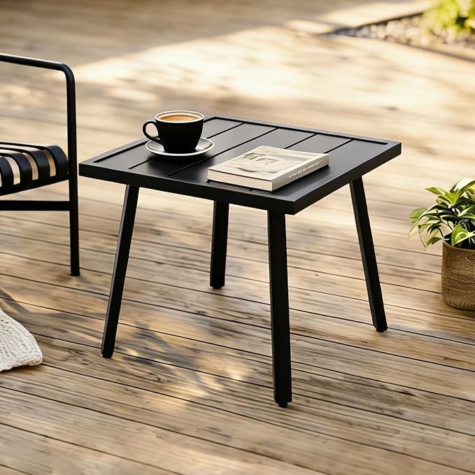 EAGLE PEAK Small Patio Side Table, Weather-Resistant Outdoor Table for Balcony, Porch, Deck, or Garden, Modern Design, Square, 18" x 18" x 15"