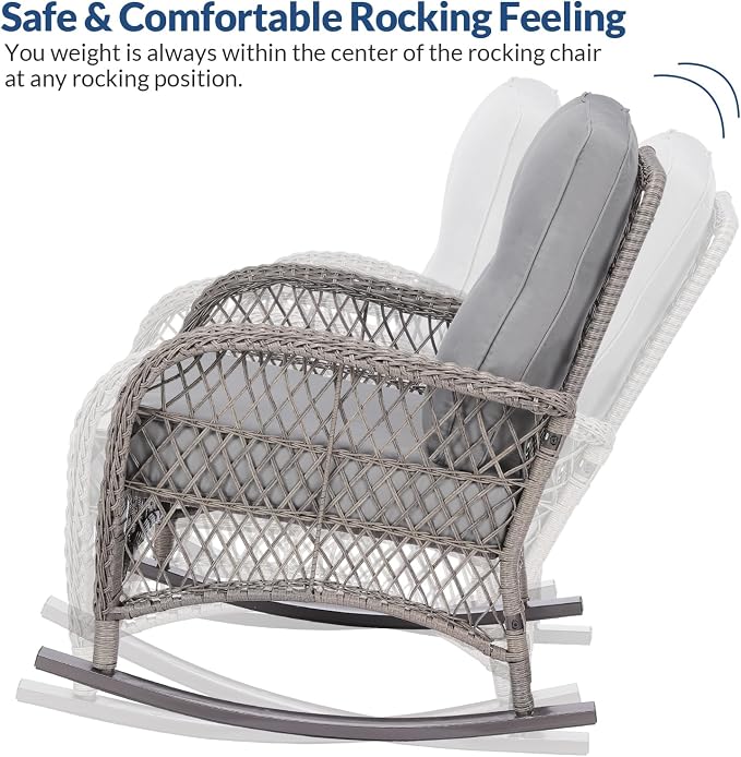 7-Piece Wicker Patio Furniture Sets Outdoor All-Weather Rattan Conversation Set Includes Glider Loveseat, 2 Glass-Top Coffee Tables, 2 Swivel-Rocker Chairs for Porch Backyard, Gray