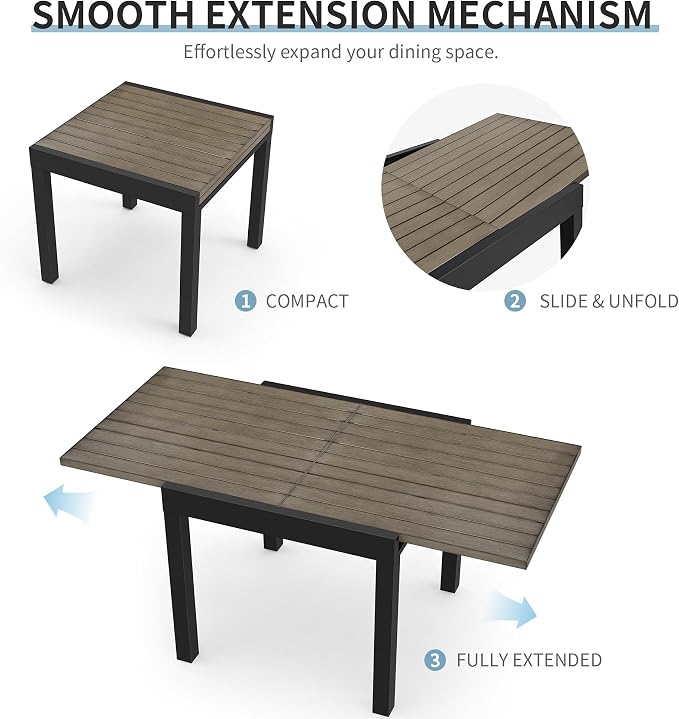 Expandable Patio Dining Table for 4-6 Person, Aluminum Extendable Outdoor Table, 32"-65" Adjustable Patio Table, Square/Rectangular Outdoor Accent Table for Garden, Backyard, Poolside, Gray