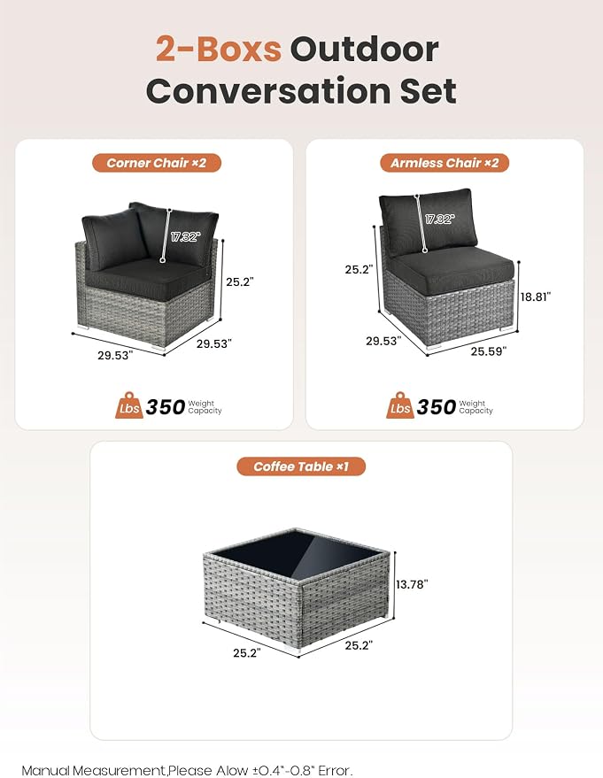 ovios Outdoor 5 Piece Coversation Set with Coffee Table,Sectional Patio Furniture Set with All-Weather Wicker Sofa,Modern Outside Couch for Balcony Backyard Pool, Black
