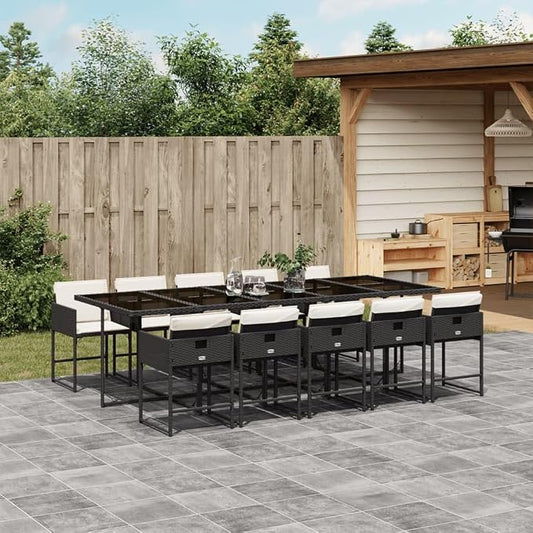 11 pcs Set Patio Dining Set & Balcony Furniture Black PE Rattan Outdoor Dining Set Garden Dining Set for Front Porch Lawn Backyard 108.3 x 41.7 x 28.7 in
