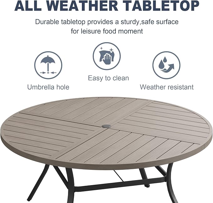 VICLLAX Patio 7 Pieces Outdoor Dining Set, 50" Round Metal Table with Umbrella Hole and 6 Swivel Textilene Chairs for Lawn, Garden, Porch, Grey