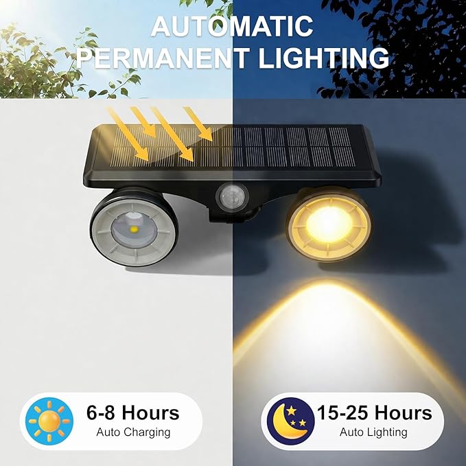 Solar Lights Outdoor Waterproof, Dual Heads Adjustable Solar Spot Lights Outdoor, 2-in-1 Motion Sensor Solar Powered Spotlight Landscape Lighting for Garden, Yard, Pathway- 2 Pack (Cool White)