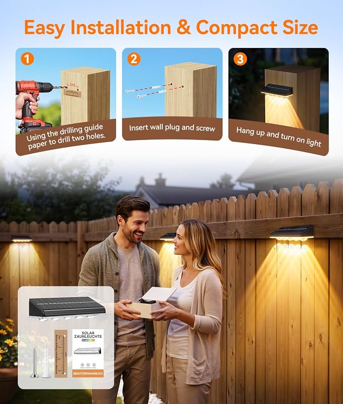 KOOPER Solar Fence Lights Outdoor Waterproof, 8 Pack Warm White & 9 Fixed Colors & Color Changing Fence Lights Solar Powered, Solar Lights Outdoor Fence for Outside Backyard Railing Patio Wall Deck