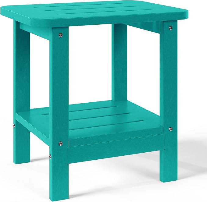 WestinTrends Aruba 2-Tier Outdoor HDPE Modern Adirondack Square Patio Side Table, Turquoise