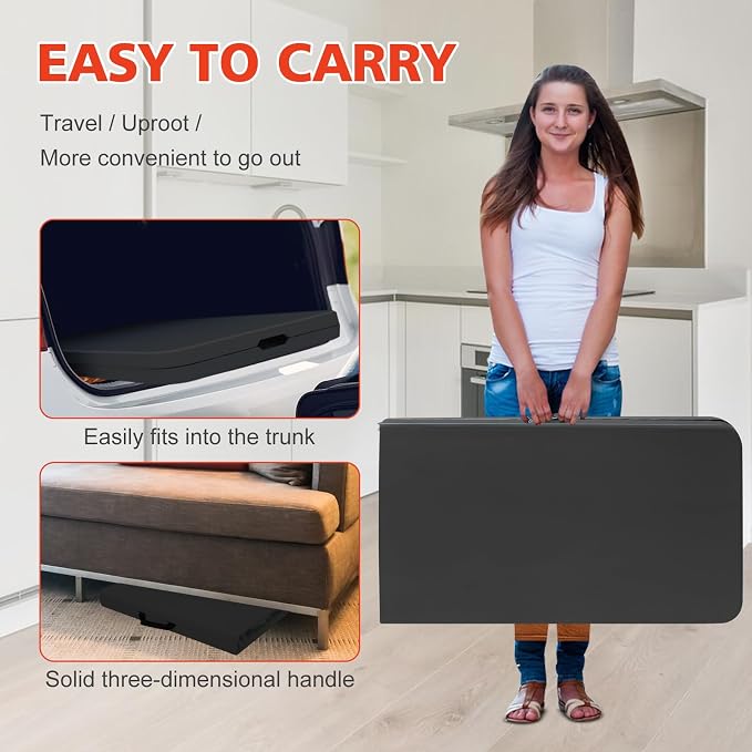 Portable 8Ft Folding Table, Heavy Duty Plastic Fold-in-Half Utility Foldable Dining Table, Multi-Purpose Plastic Folding Table with Carrying Handle for Camping and Party Indoor/Outdoor (Black)