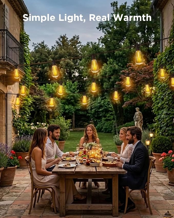 VOLIVO 100FT Outdoor String Lights for Patio, Waterproof Hanging Lights | 35+1 Shatterproof ST38 Edison Bulbs, Dimmable & Connectable Outside String Light for Backyard, Deck, Porch, Balcony