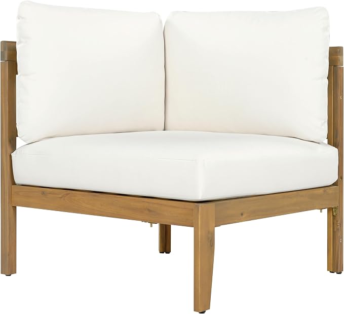 Christopher Knight Home Outdoor Acacia Wood 5 Seater Sectional Sofa Set with Thick Cushions Patio Conversation Set Modular Outdoor Seating with Coffee Table for Patio Deck Balcony Garden