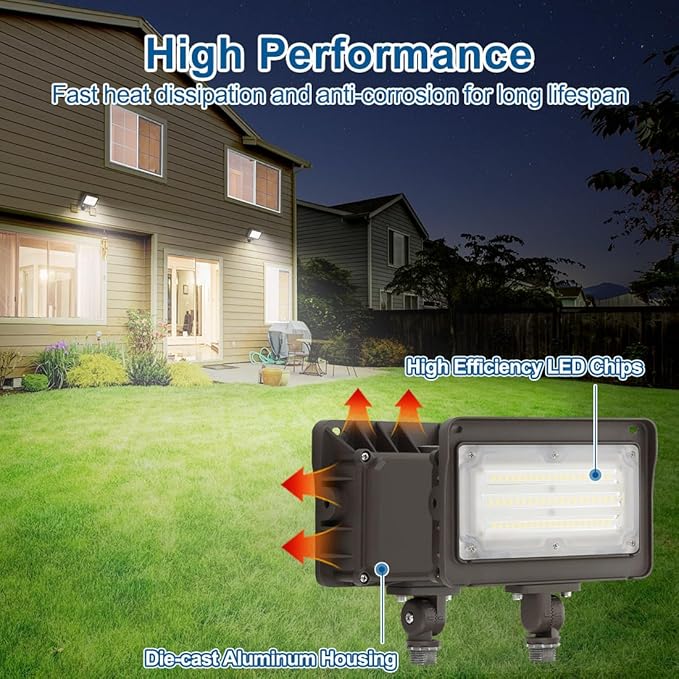 50W LED Flood Light Outdoor, Dusk-to-Dawn Photocell 180° Adjustable Knuckle, 6500LM 5000K Replaces 150-200W HPS/MH, IP65 Waterproof Outdoor Security Lighting Fixture, 100-277Vac, ETL Listed
