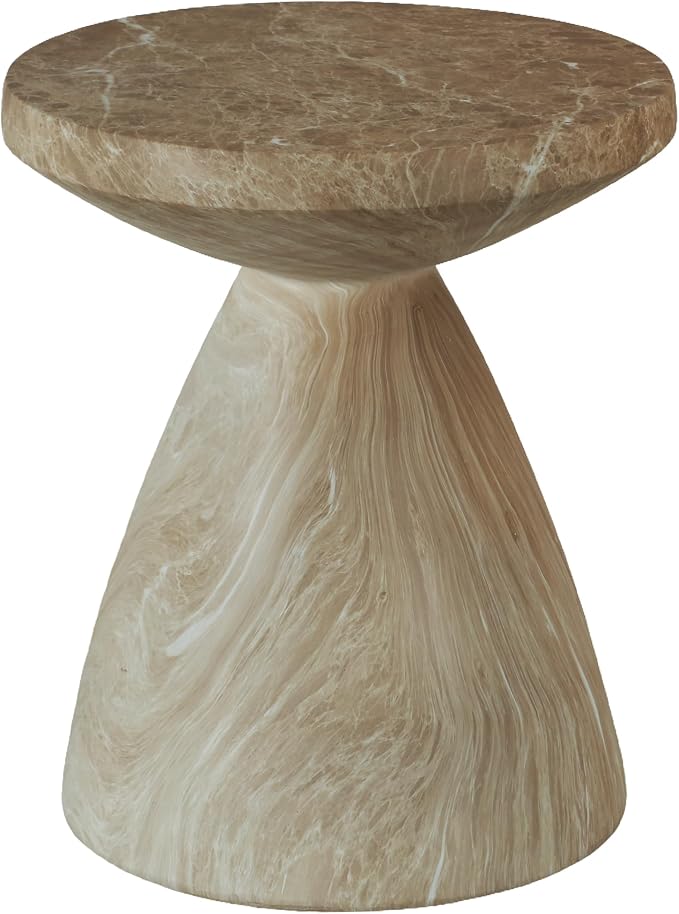 Faux Terrazzo Cement End Table for Patio, Modern Round Outdoor Side Table with Tree Stump Design, Garden Stool Accent Table for Indoor and Outdoor, Marble