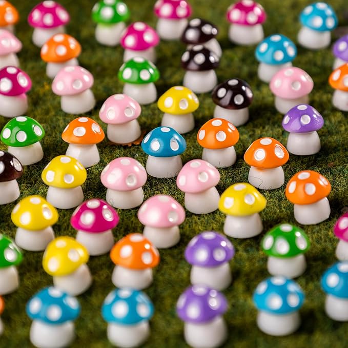 80P Mini Mushrooms, Tiny Resin Mushroom Figurines Small Little Resin in Bulk for Miniature Landscape Aquarium Potted Fairy Garden Home Decor Accessories Party Favors Gifts