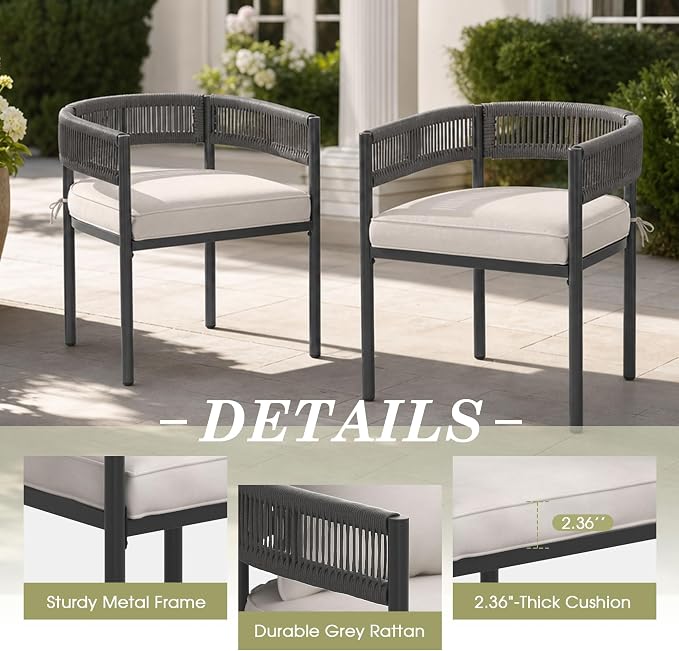 VICLLAX Patio Dining Set, 40.2" Walnut Table & 4 Chairs with Wheat Cushion | Outdoor Table and Chairs Set of Square Metal Patio Table, Outdoor Dining Chairs with Metal Frame, Garden Deck Porch