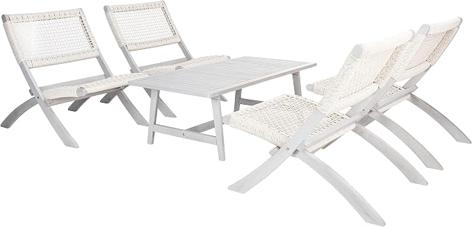 SAFAVIEH Outdoor Collection Blaze Coastal Grey Acacia Wood/Grey 5-Piece Coffee Set