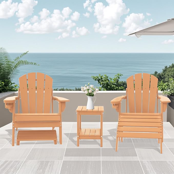 IVY&LANE Adirondack Outdoor Side Tables Set of 2 | HDPE Plastic | Patio End Table with Storage | 2-Shelf | Weather Resistant | Teak | 14 x 13 Inches | for Outside Porch Backyard Indoor