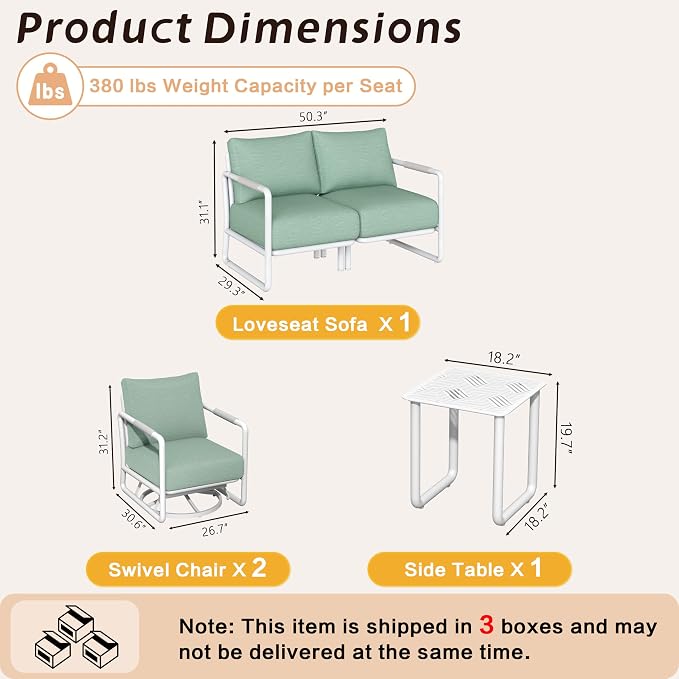 4-Seat Outdoor Aluminum Patio Set with Coffee Tables & 2 Swivel Rocking Chairs, All-Weather Conversation Sofa for Balcony, Garden (White)