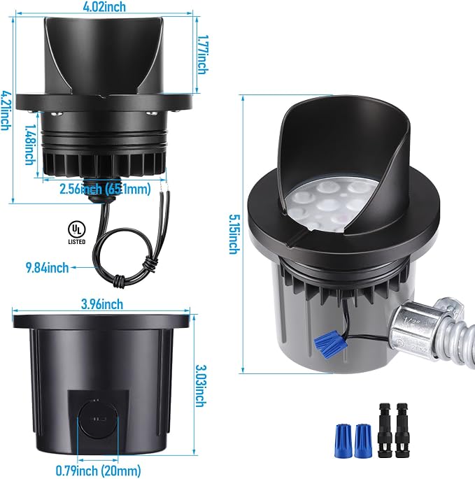 LEONLITE 6-Pack Dia.4 Inch 5CCT Well Lights Shielded Top Black | 12-24V AC/DC, CRI90, 1800K/2700K/3500K/4000K/5000K, Landscape LED In Ground Outdoor, Low Voltage Garden Landscaping, Aluminum